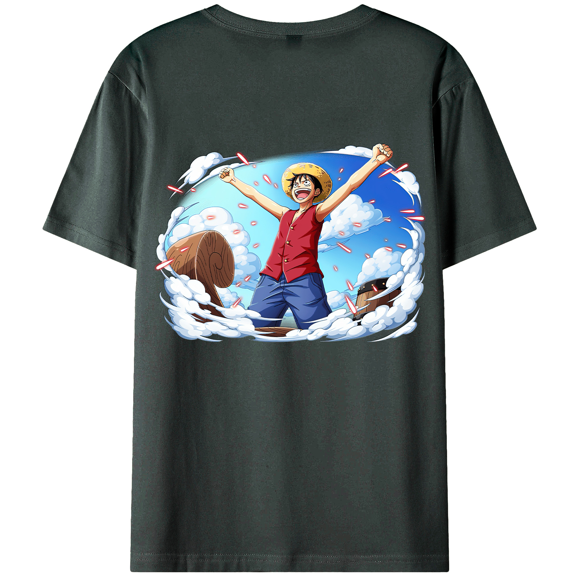 ワンピース モンキー・D・ルフィ ONE PIECE Monkey D. Luffy 綿100％ メンズ半袖Tシャツ（バックプリント） 通気性